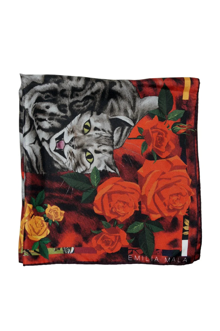 Benga Rose Silk Scarf / Red