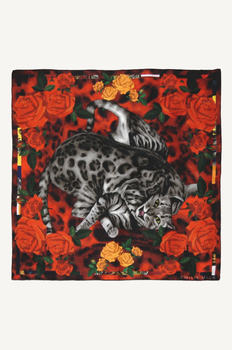 Benga Rose Silk Scarf / Red