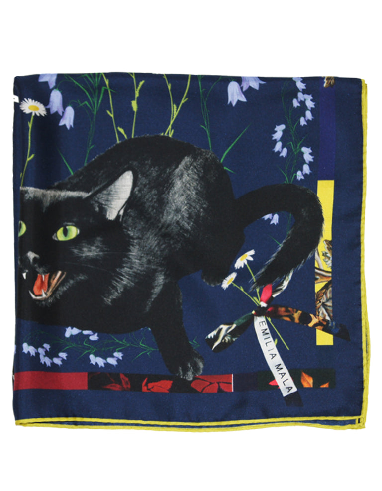 Cat Sauvage Silk Scarf / Midnight