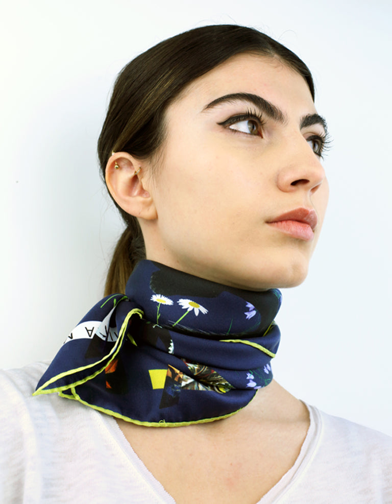 Cat Sauvage Silk Scarf / Midnight