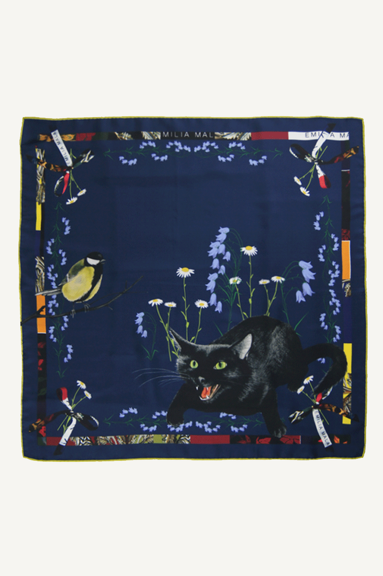 Cat Sauvage Silk Scarf / Midnight